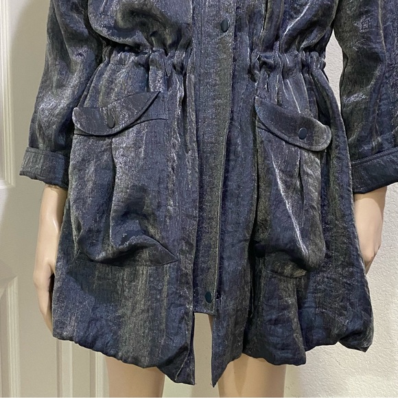 SAMUEL DONG Shimmer Bluish Gray Cinched Waist Bubble Coat Jacket Size L - Picture 9 of 16